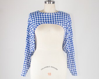 Plus size Royal Blue and White Houndstooth Shrug - One Size