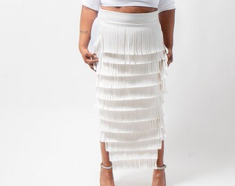 Plus size leather fringe peplum skirt 36"