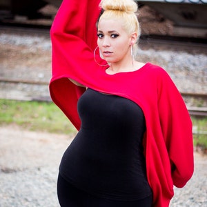 Oversize Red Sweatshirt Shrug - One Size