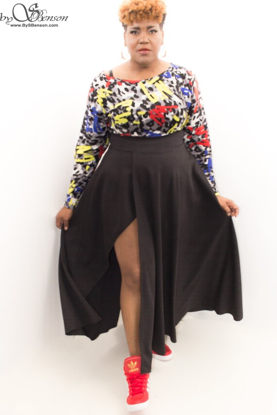 Plus Size Flared Split Skirt / Women ...