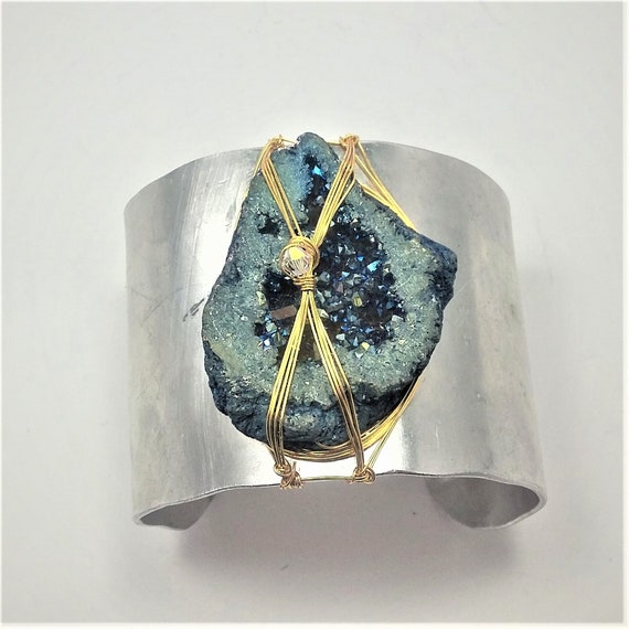 Slate Blue Druzy Agate BoHo Cuff