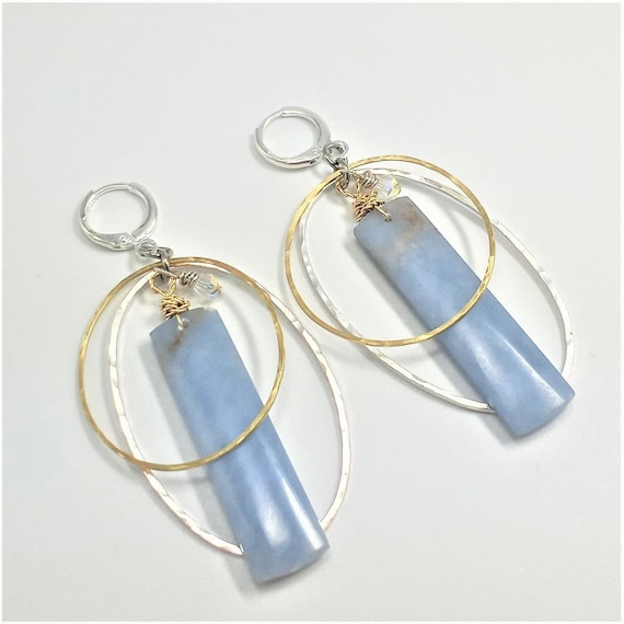 Soft Blue Natural Angelite Dangle Earrings