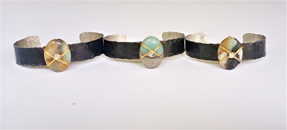 Amazonite Cuff Bracelets-Black-Silver-Gold