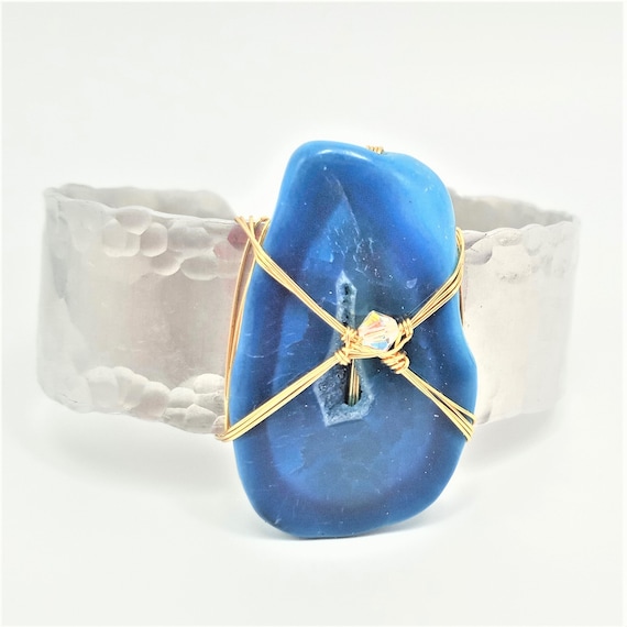 Stunning Ocean Blue Agate Cuff Bracelet