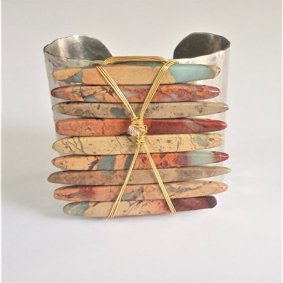 Stacked Flower Jasper Cuff Bracelet