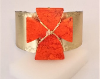 Gemstone Cross Cuff Bracelet