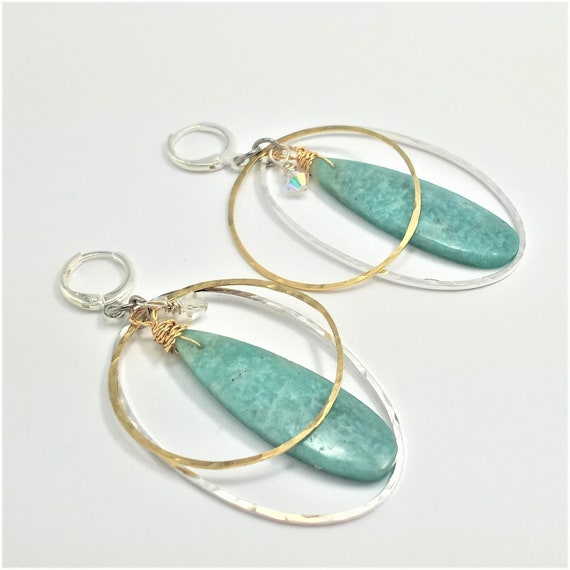 Amazonite Long Teardrop Dangle Earrings