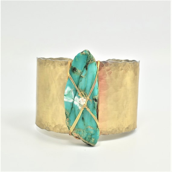 Green Sea Sediment Jasper on Golden Cuff Bracelet