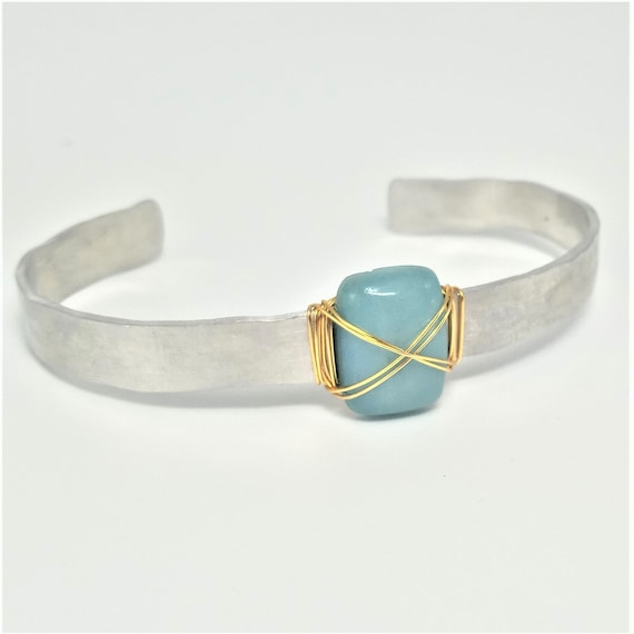 Dainty Amazonite Hammered Cuff Bracelet