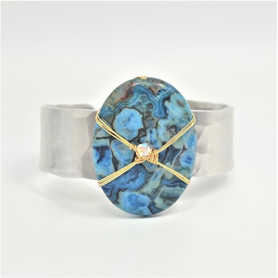 Ocean Blue Crazy Lace Agate Cuff Bracelet