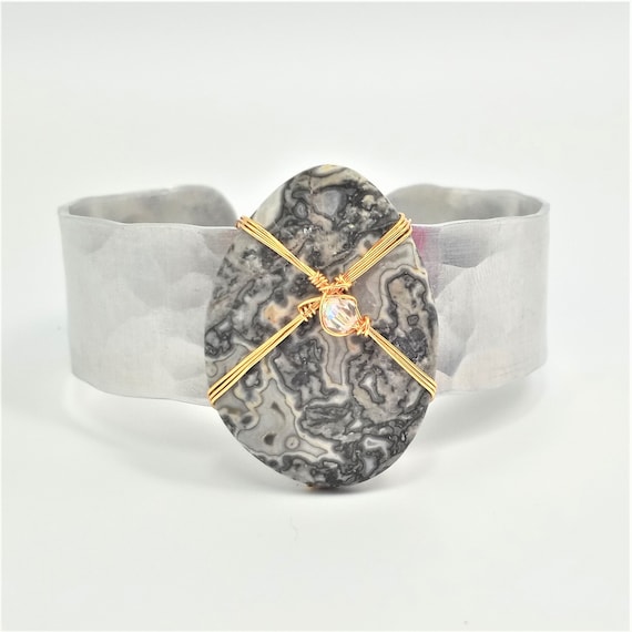 Shades of Gray Crazy Lace Agate Cuff Bracelet