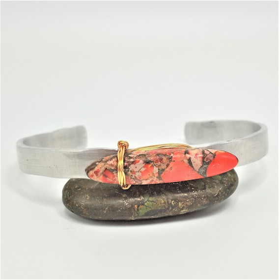 Dainty Mosaic Jasper Cuff Bracelet