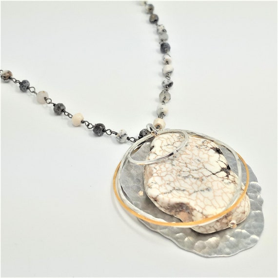 White Turquoise Dendritic Opal Dandle Pendant Necklace