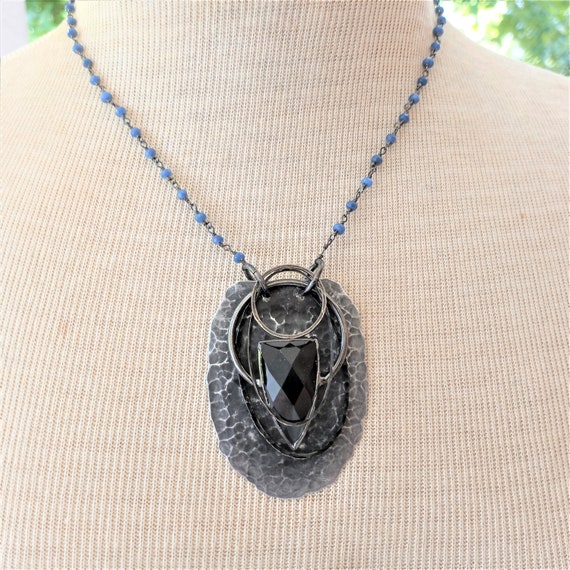 Black Onyx with Sapphire Chain Pendant Necklace