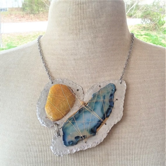 OOAK Golden Agate, Brazilian Blue Agate Necklace