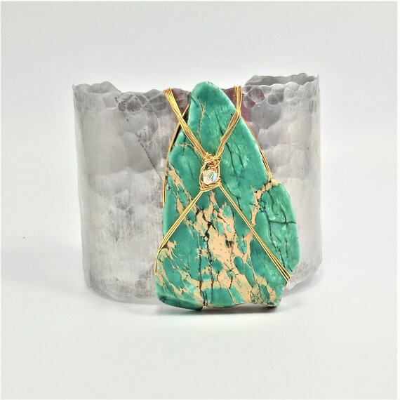 Wide Green Sea Sediment Jasper Cuff Bracelet