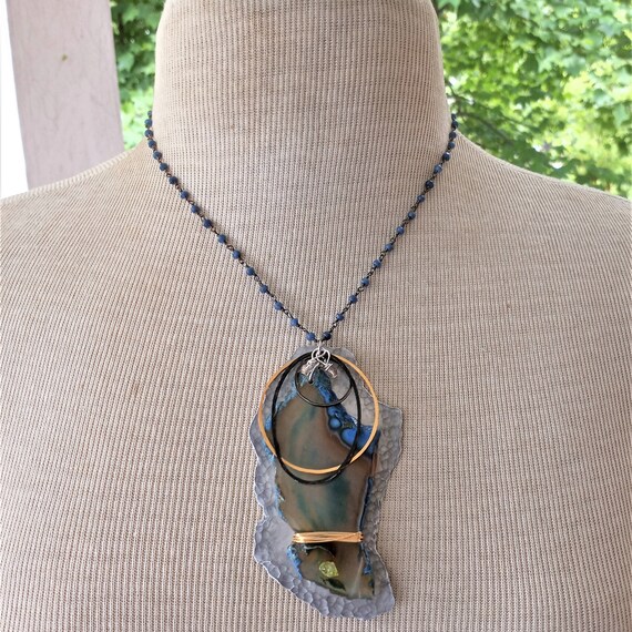 Brazilian Blue Agate-Sapphire Chain Pendant Necklace