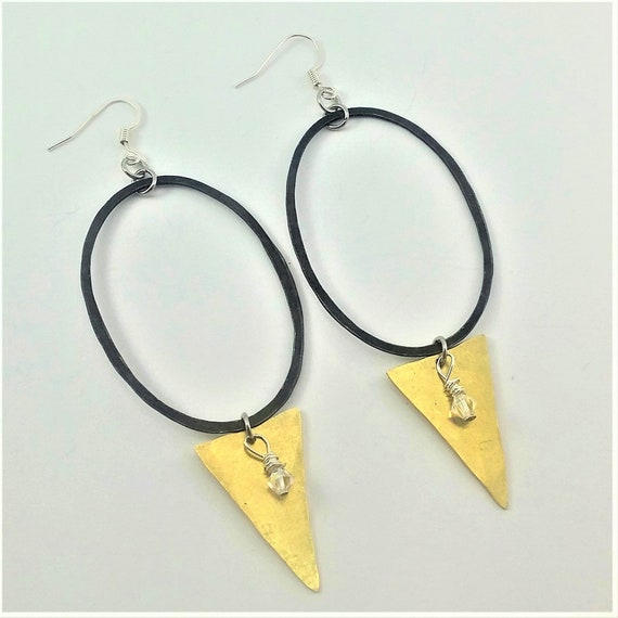 Hammered Blackened Brass Earrings