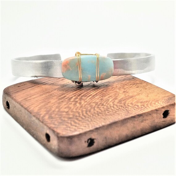 Dainty Aqua Jasper Cuff Bracelet