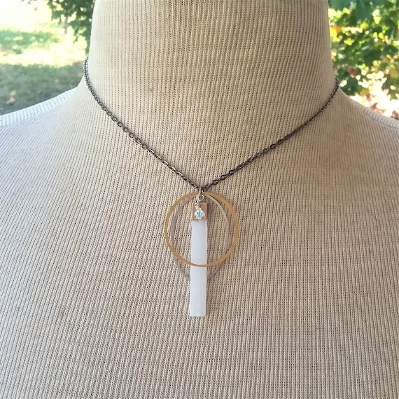 Selenite Brass Silver Necklace