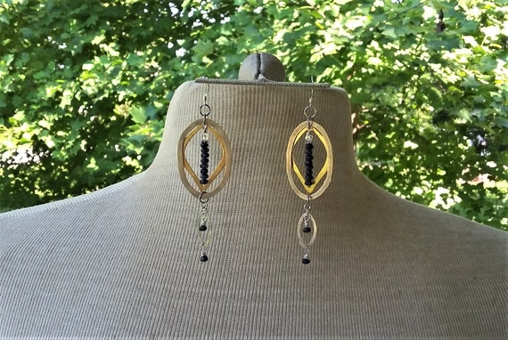 Sapphire Gold Silver Long Dangle Earrings