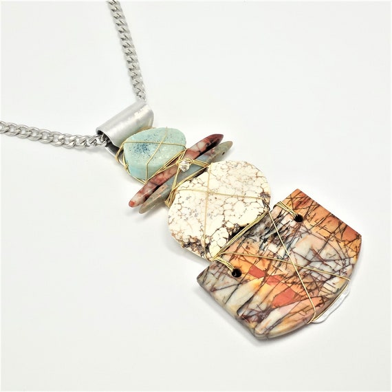 Jasper-Druzy-White Turquoise Pendant Necklace