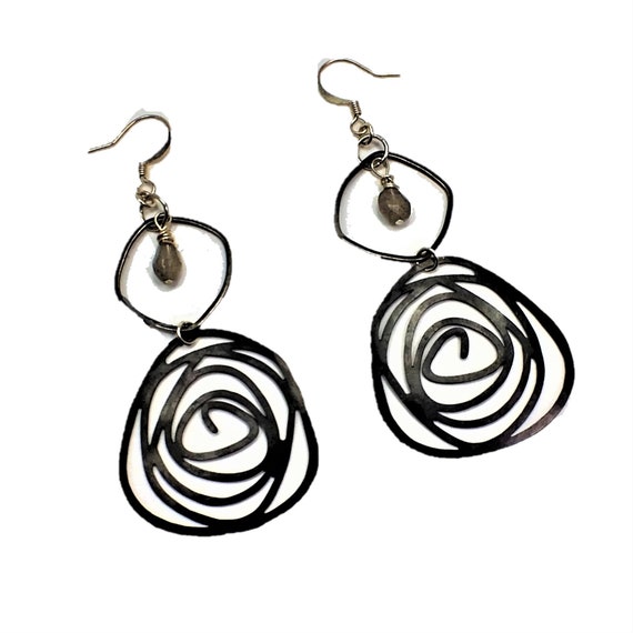 Labradorite Black Swirl  Earrings
