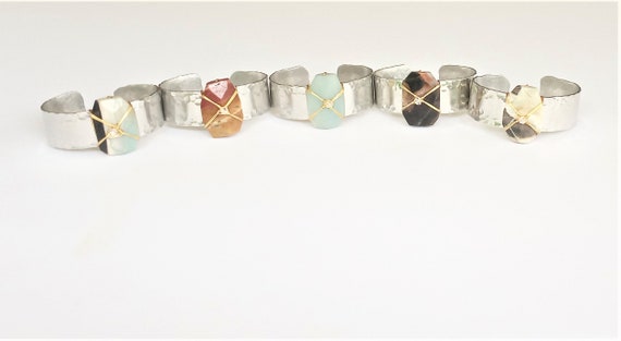 Amazonite Cuff Bracelets-Shiny Silver