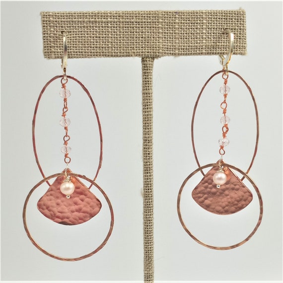 Freshwater Pearls Rose Quartz Rose Gold Dangle Earrings