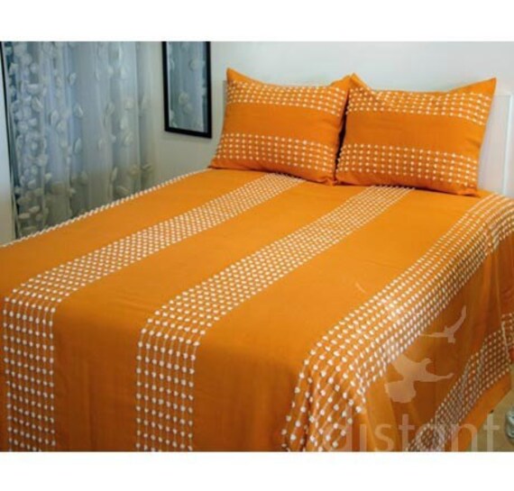 100 Cotton Popcorn Pattern Orange Bedspread Bed Cover Set Etsy