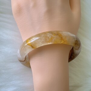 Yellow Hematoid Quartz Gemstone Bangle Bracelet, Golden Quartz Yellow Crystal Bangle, Inner diameter 60.6mm, Width 12.9mm