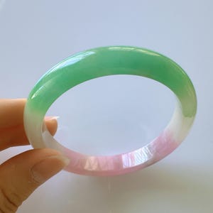 Purple Green Burma Jade Bangle Jadeite Bracelet, Size 59.2mm, Width 11mm