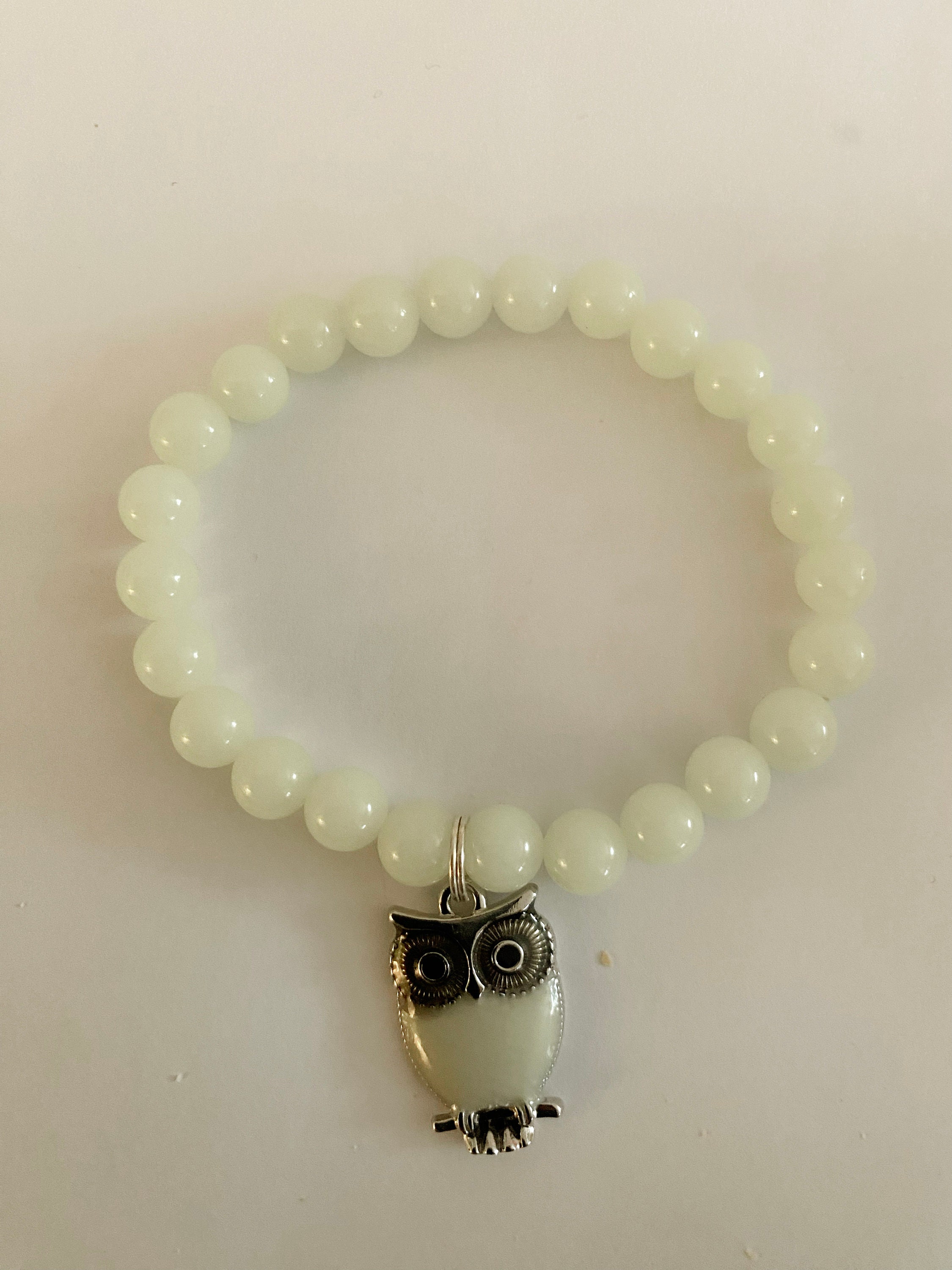 Light Green Bracelet with Owl Charm