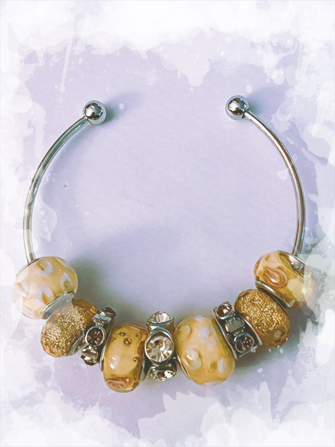 Elegant Gold Beaded Bangle, European Charm Bangle, Pandora Style ...