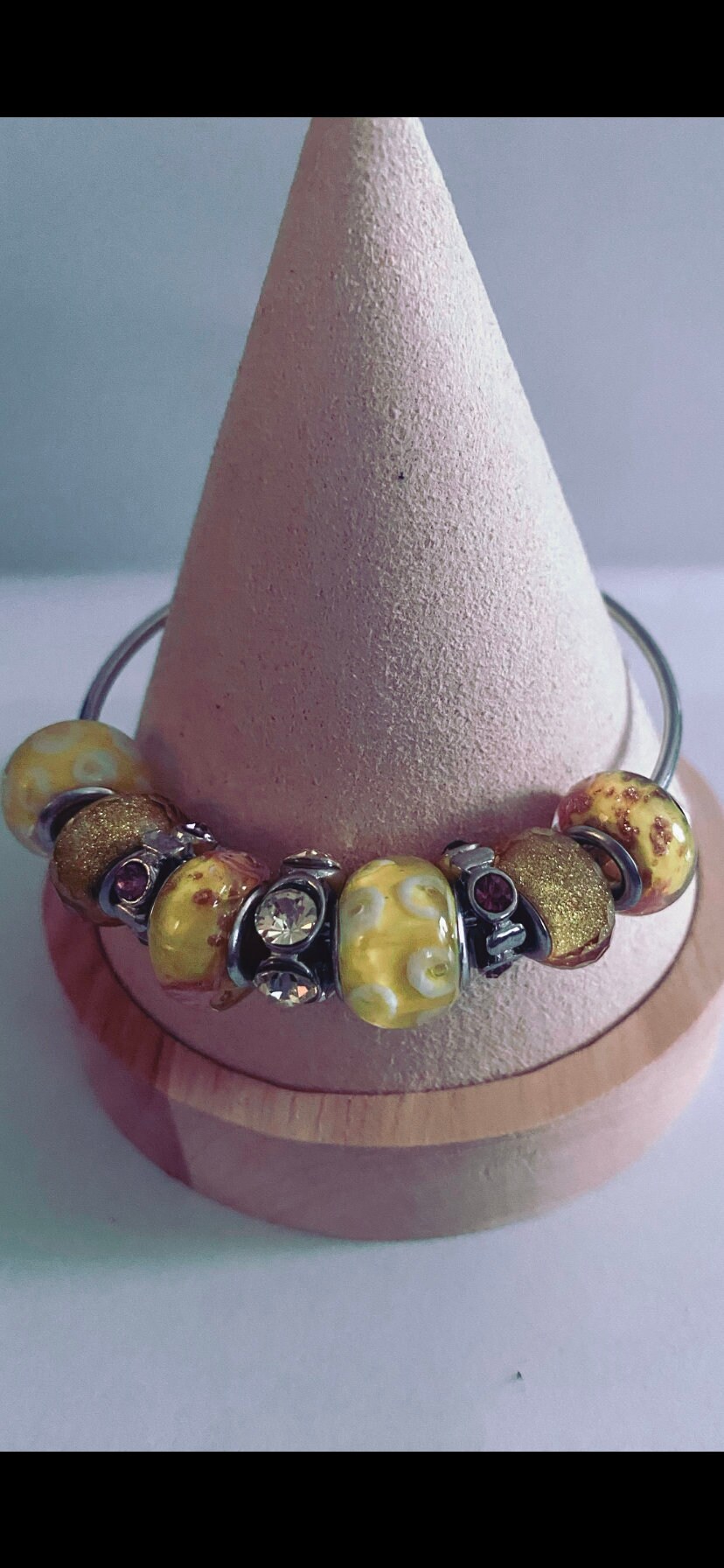 Elegant Gold Beaded Bangle, European Charm Bangle, Pandora Style ...
