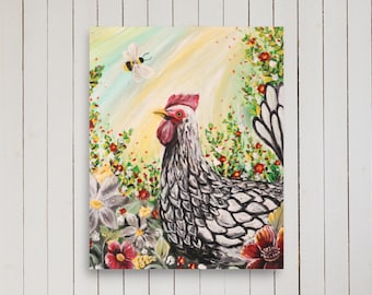 Silver Wyandotte Chicken Print, Chicken Art, Rooster Wall Artwork