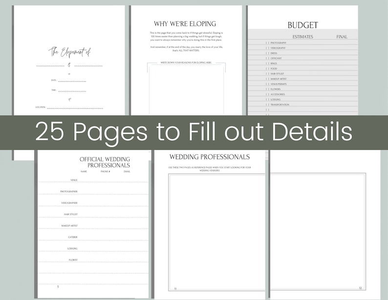 Elopement Planner PDF, Wedding Planner, Elopement Planning Notebook, Printable Planner image 6