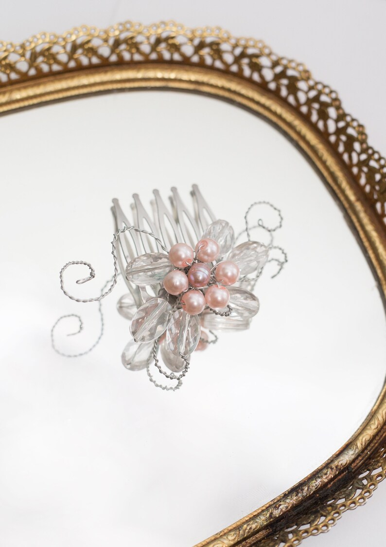 Wedding Hair Accessory wedding flower comb Pearl Hair comb floral bridal comb, whimsical bridal hair vine blush headpiece