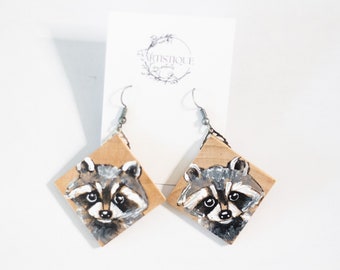 Handpainted Raccoon Earrings