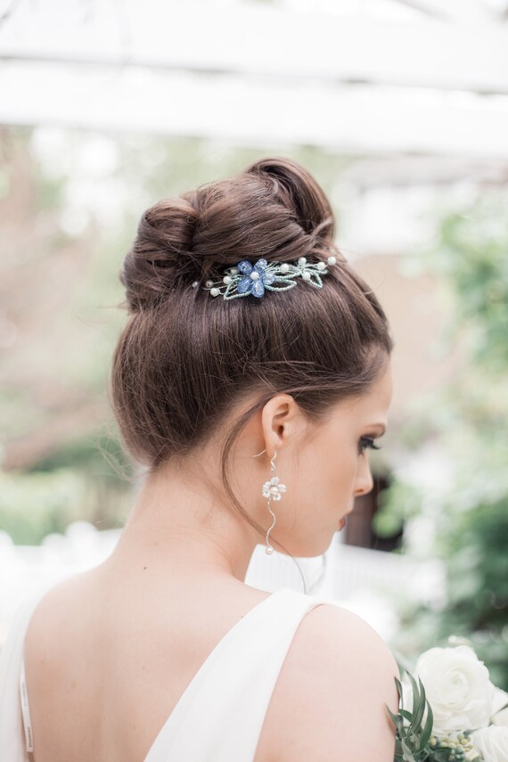 Floral Hair Comb Prom Hair Comb Hair Vine For Bride Blue Etsy