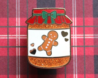 Gingerbread Jam - Glitter Christmas Jelly Jar Hard Enamel Pin