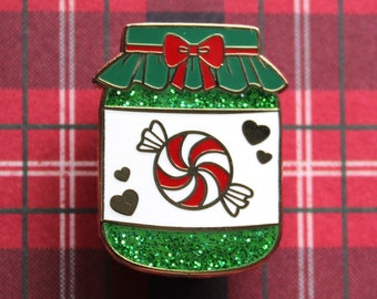 Peppermint Jelly - Glitter Peppermint Swirl Candy Christmas Jelly Jar Hard Enamel Pin