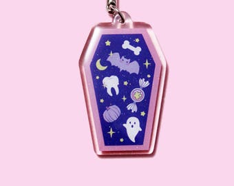 Pastel Goth Coffin Full of Spoops Double Sided Acrylic Keychain/Bag Charm