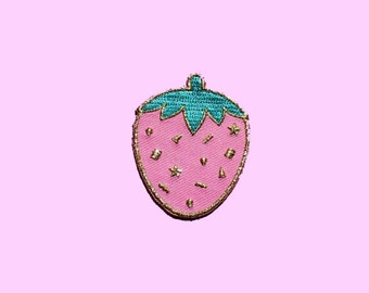 Confetti Strawberry - Metallic Gold Iron On Patch