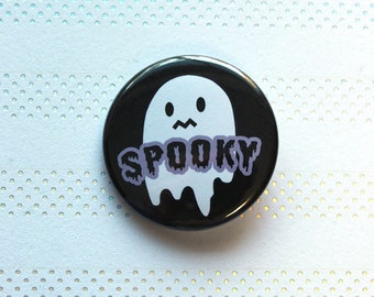 Spooky Uneasy Ghost 1.5" Pin-Back  Button - He Scary