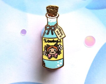 Dinah Drink - Kitties In Wonderland Series Hard Enamel Pin - Cat Bottle Fizzy Beverage Potion Drink Me