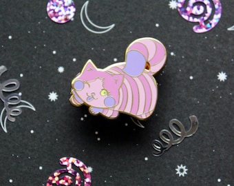 Cheshire Cat - Kitties In Wonderland Series Hard Enamel Pin - Pastel Pink and Purple Striped