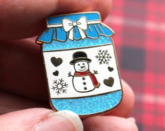 Winterfrost Jelly - Glitter Snowman Christmas Jelly Jar Hard Enamel Pin