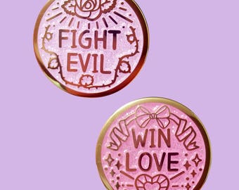 Fight Evil Win Love Enamel Pin Set or Singles