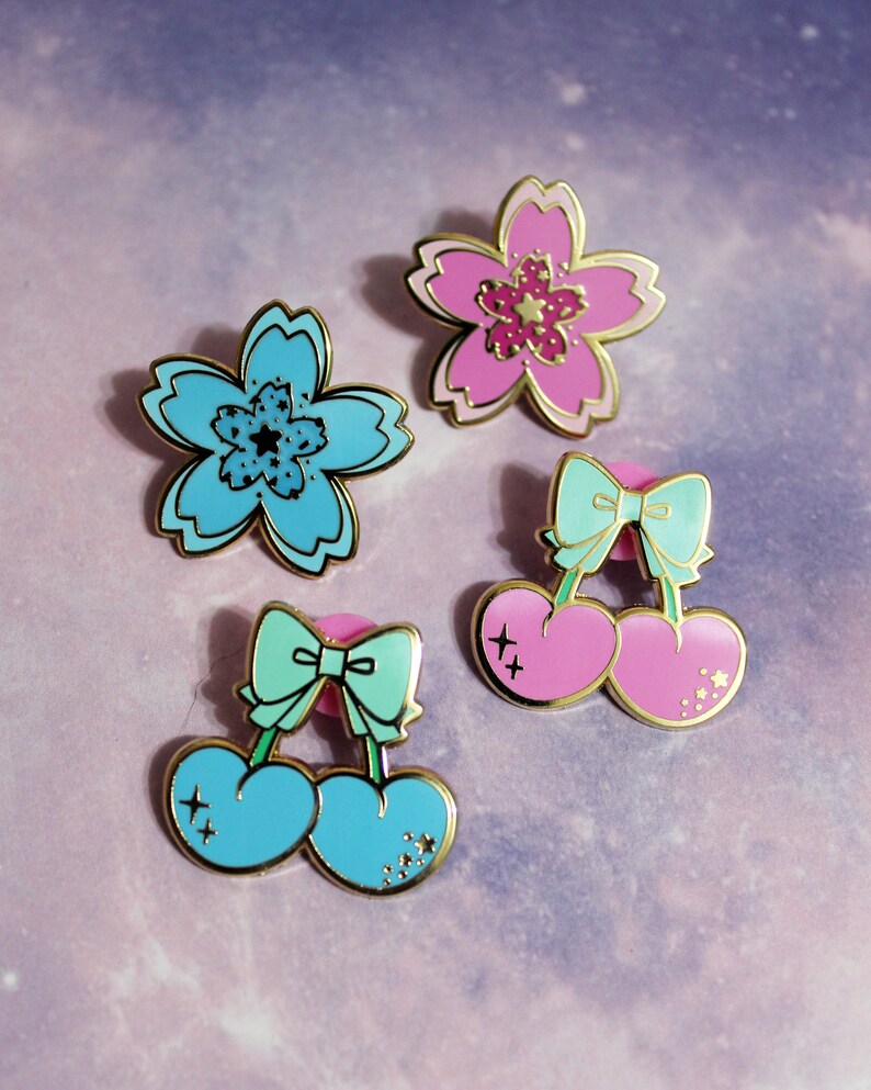 Kawaii Cherry Hard Enamel Pins Pink or Blue | Etsy